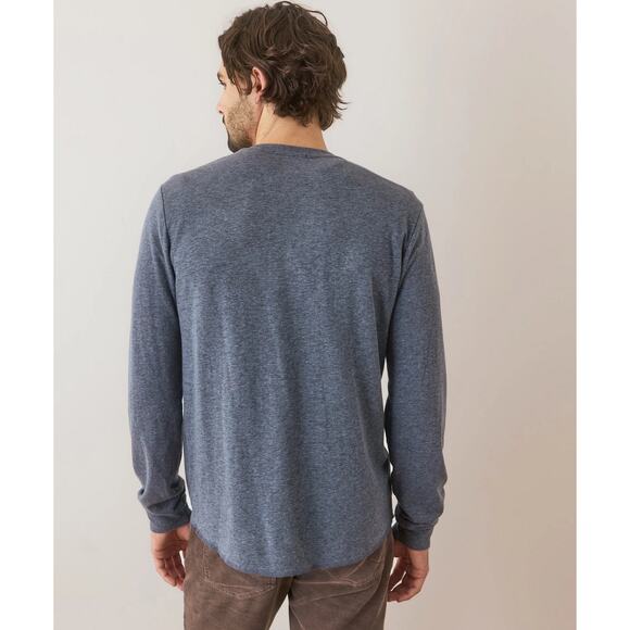 Marine Layer Men's Double Knit Henley Long Sleeve Pullover Shirt in Blue Heather - Picture 4 of 7
